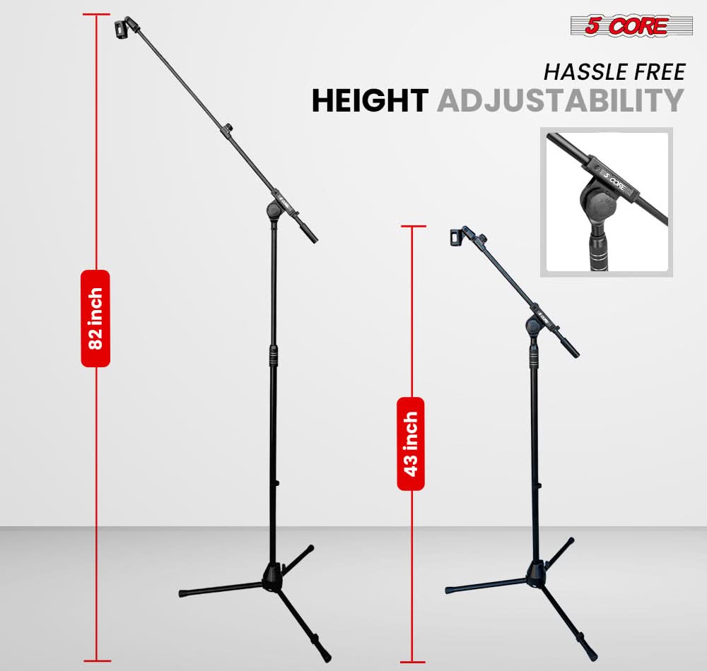 5 Core Mic Stand 2Pcs Adjustable Microphone Stands Floor w 180° Rotating Telescoping Metal Boom Arm