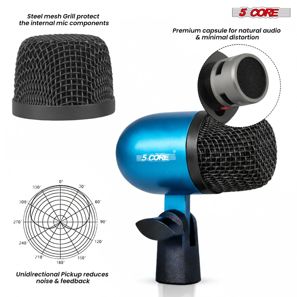 5 Core Conga Mic Snare Tom Set Professional XLR Cardioid Condenser Instrument Microphone Kit