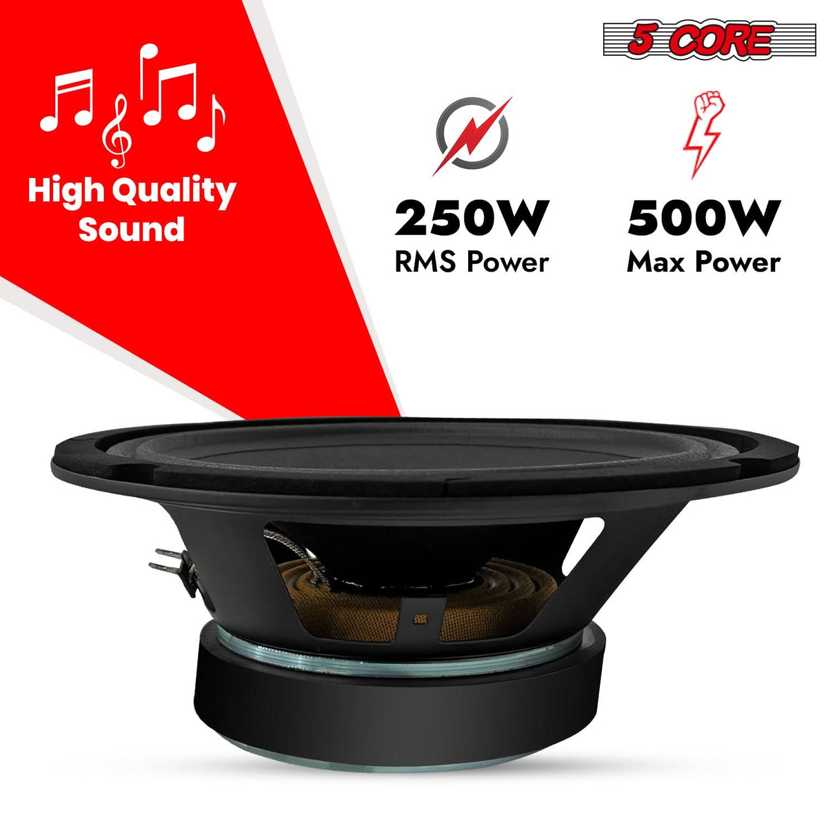 5 Core 8" Subwoofer Speaker Pair 500W Mid Range Car Audio Sub Woofer 4Ohm Bass Replacement Driver