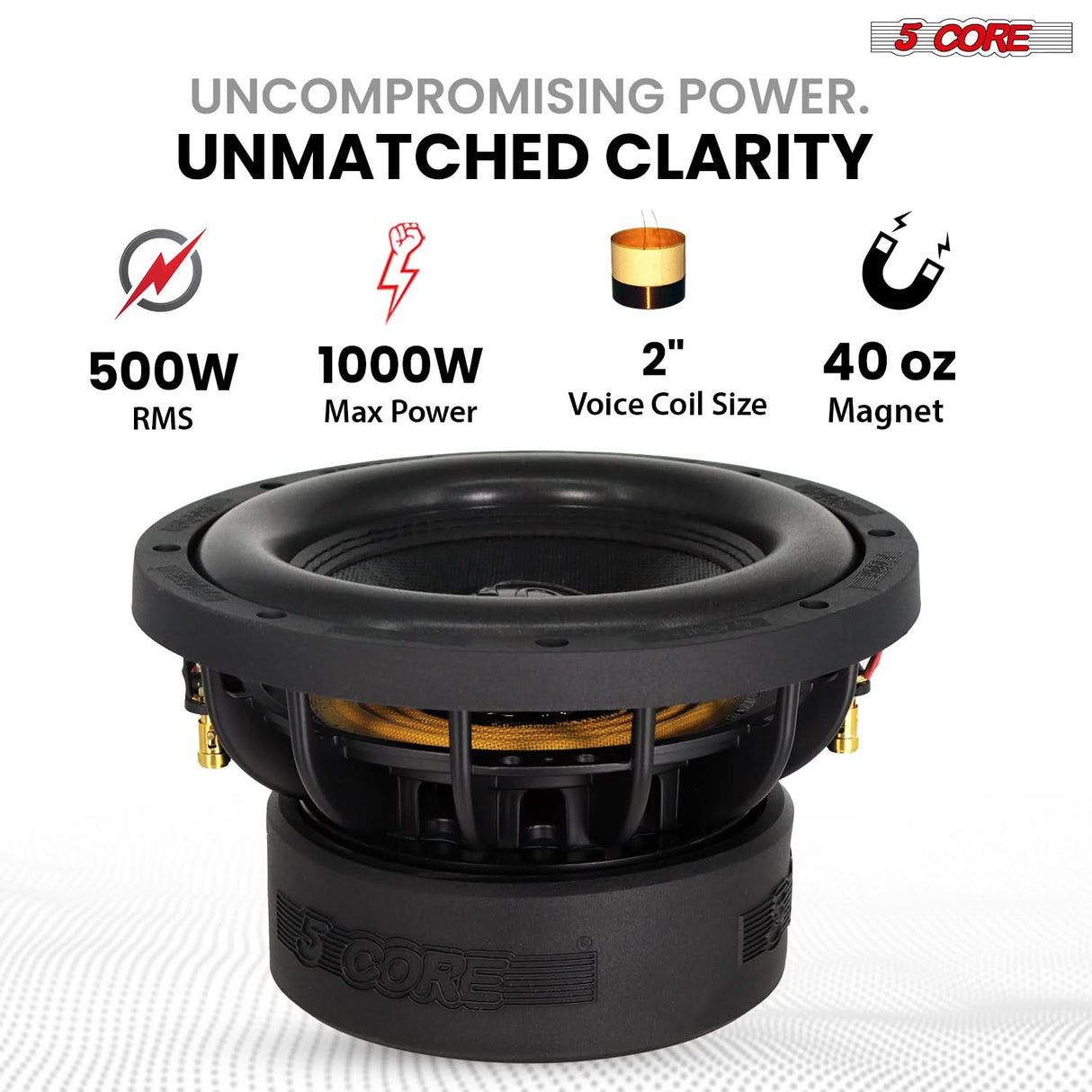5Core 8 Inch Car Subwoofer Dual 2Ohm 1000W Component Sub Woofer Driver Aluminum Frame 8” Woofers