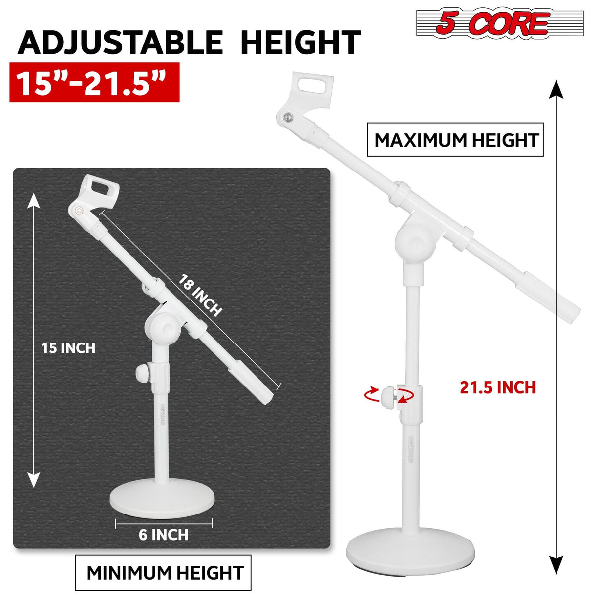 Round base desk mic stand by 5Core for stable tabletop use