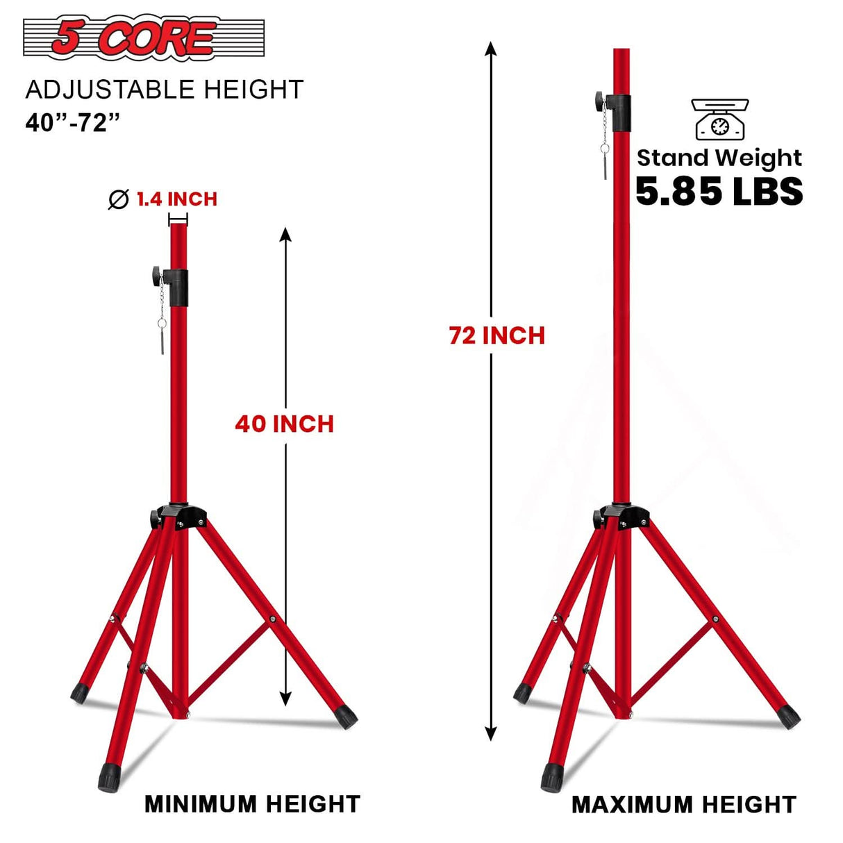 Adjustable 72 inch red DJ speaker tripod stand by 5Core for studio monitors