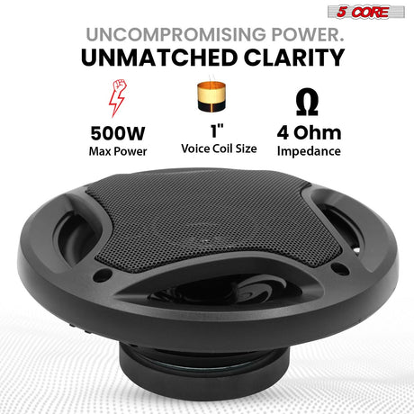 5 Core 2 Way 6" Car Speaker 500W Coaxial Component Speaker Universal Quick Easy Fit for Cars