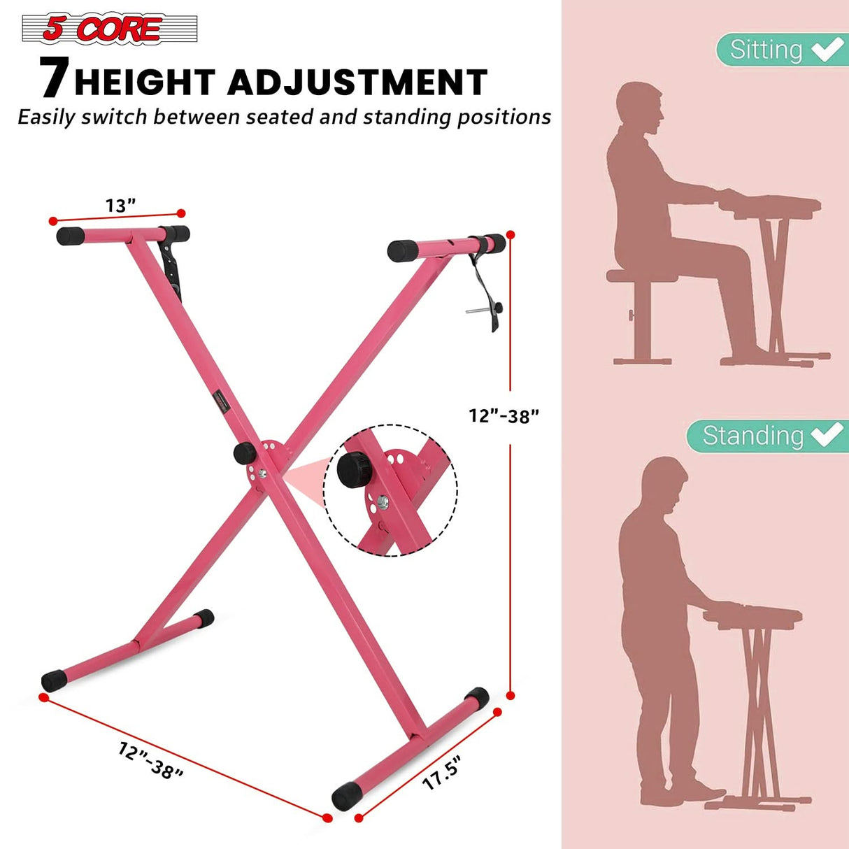 5 Core Keyboard Stand Piano Bench Combo Adjustable Key Board Stands 2" Padded Musician Chair Set
