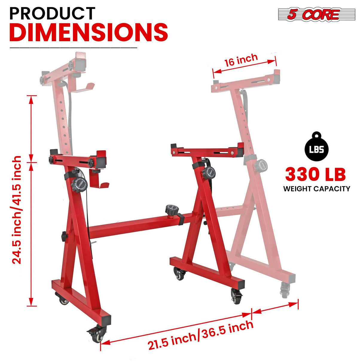 Sturdy red keyboard stand Z frame with wheel base by 5Core