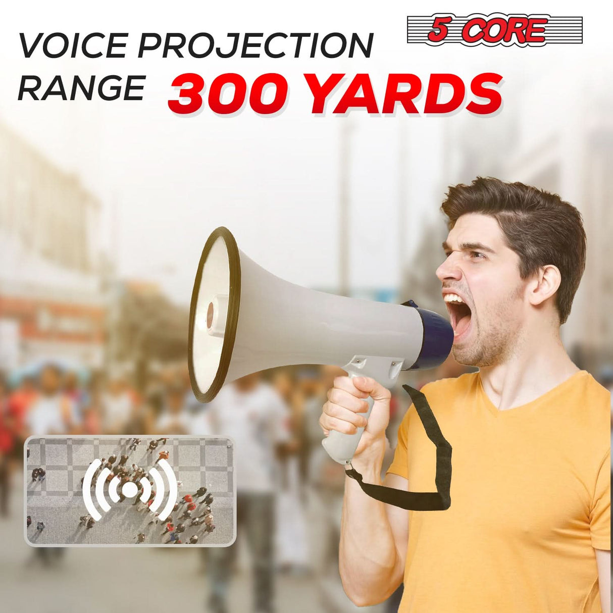 5 Core Megaphone 20W Bull Horn PA Speaker w 300 Yards Range Loud Siren Voice Amp Portable Megafono