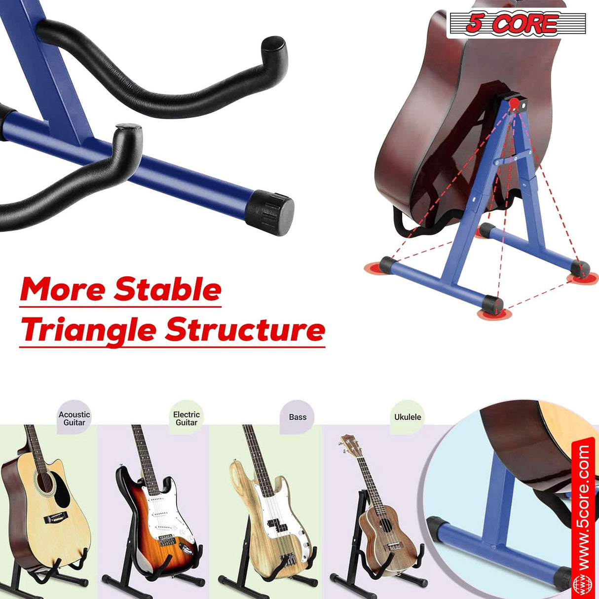 5 Core Guitar Stand 2 Pack A Frame w Soft Foam Arm Non Slip Rubber for Acoustic Electric Bass