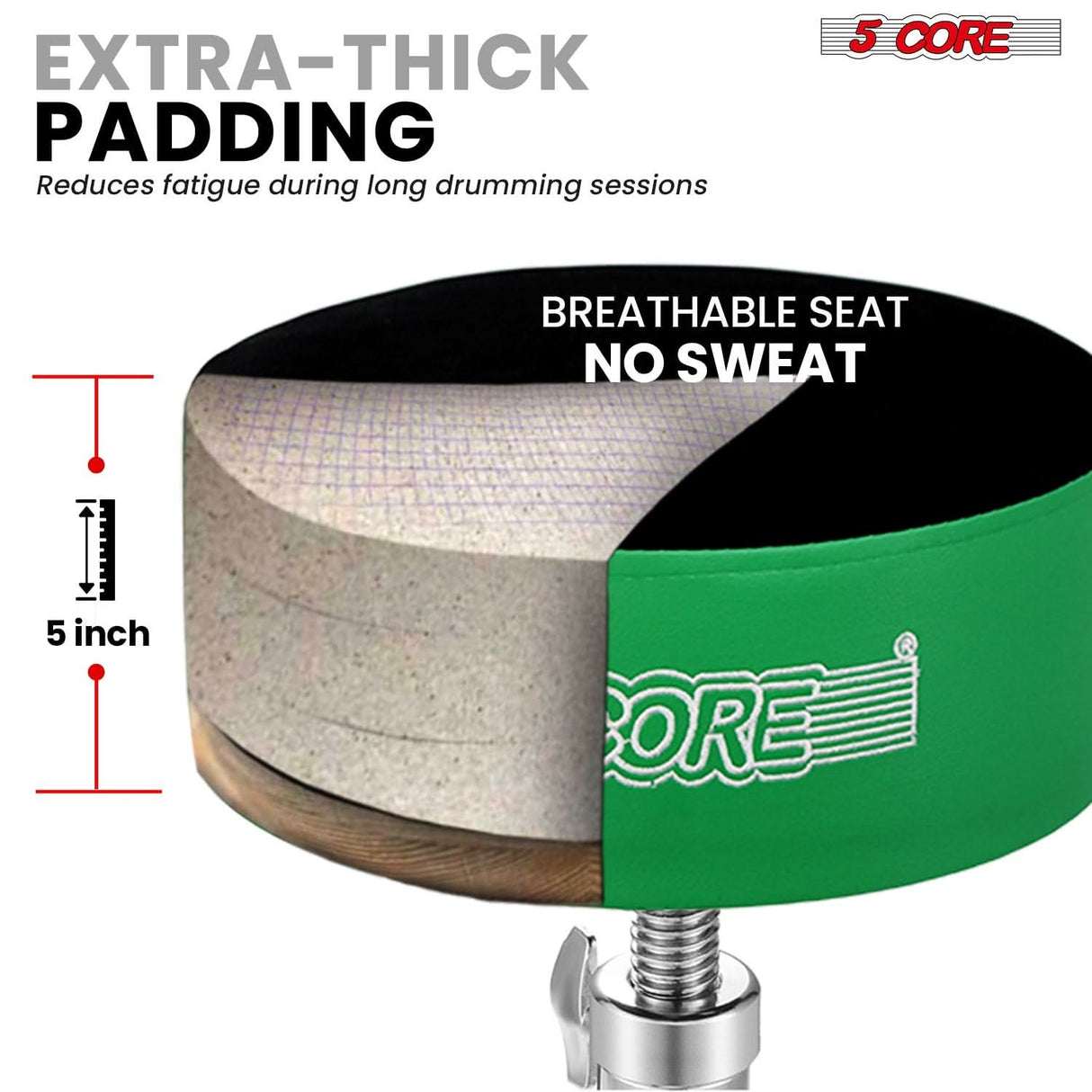 5 Core Drum Throne 5" Padded Guitar Stool Adjustable Heavy Duty Music Chair Seat w Luxury Velvet Top