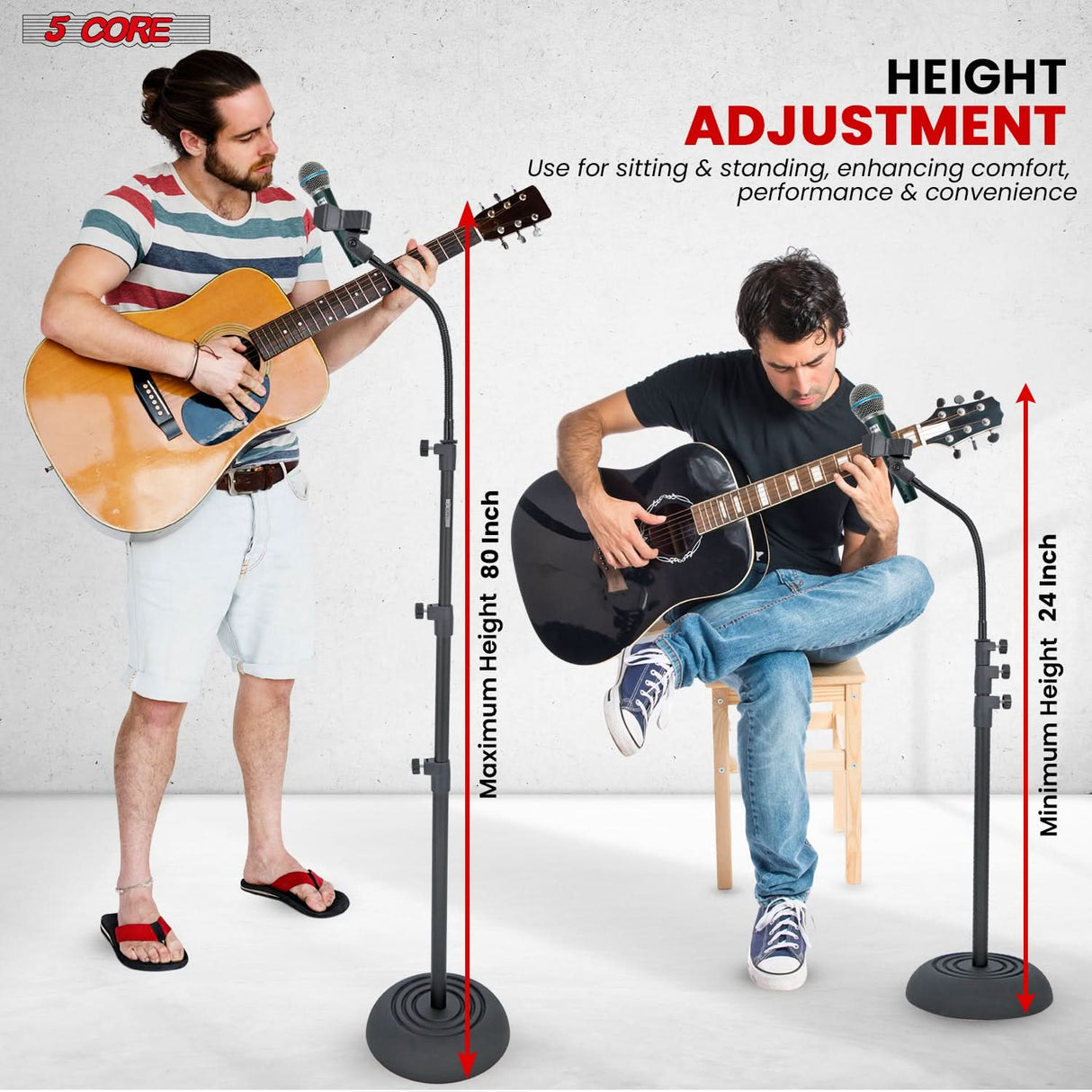 5Core Mic Stand Pair Floor Adjustable Universal Heavy Duty Gooseneck Microphone Stands Round Base Soporte De micrófono