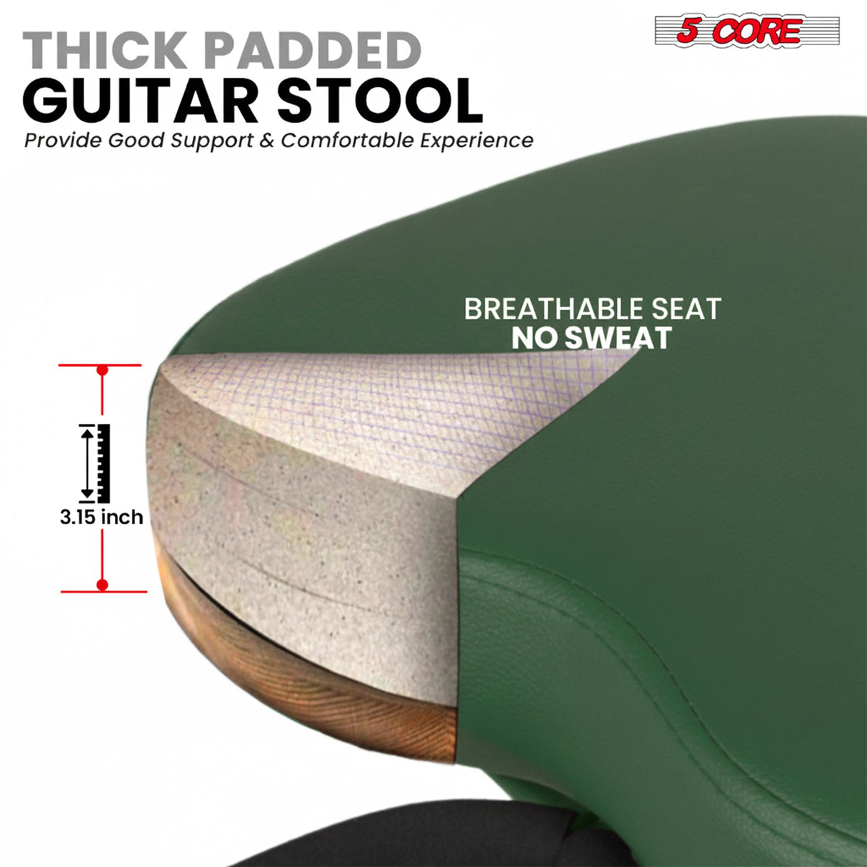 5Core Guitar Stool 3.15" Padded Chair Foldable Heavy Duty Music Seat Built in Foot Rest Guitar Stand