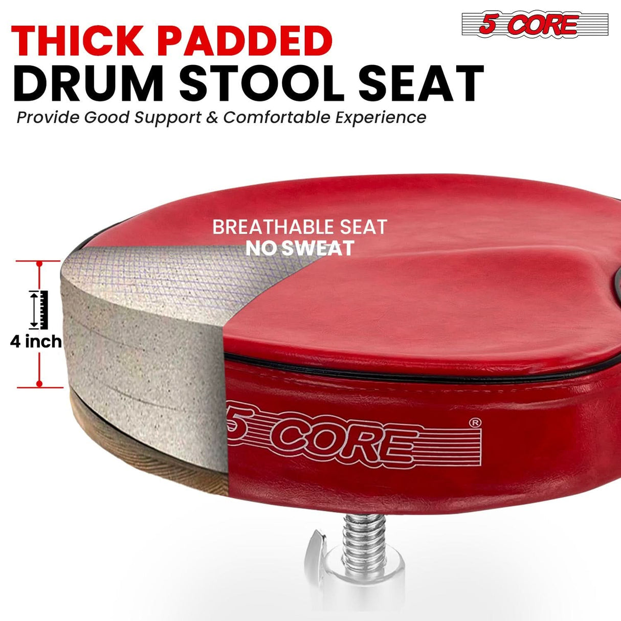 5Core Drum Throne Padded Guitar Stool Saddle Drummer Seat for Adults & Kids