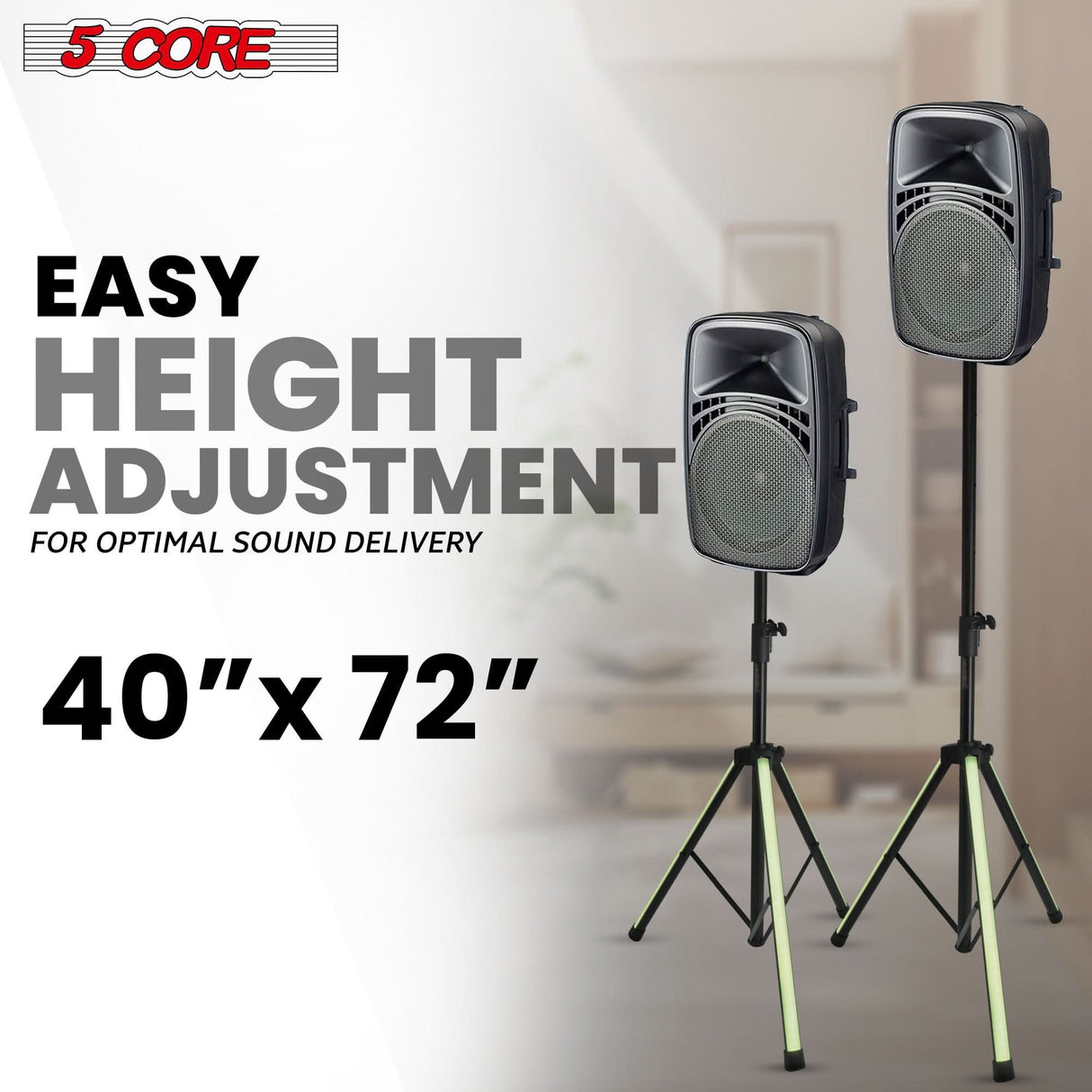 5 Core Speaker Stand Tripod Floor with RGB LED Lights Heavy Duty Adjustable Up to 72 Inch