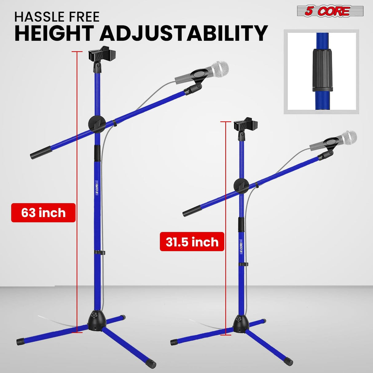 5 Core Mic Stand Floor Height Adjustable Tripod Microphone Stands w Extending Telescoping Boom Arm