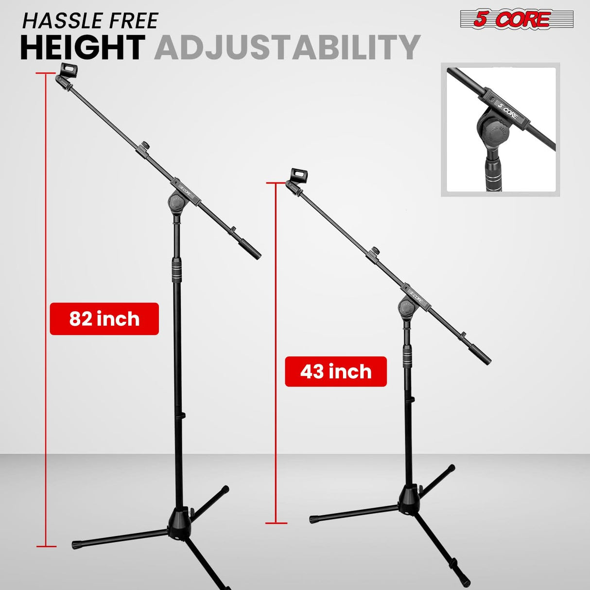 5 Core Microphone Stand Floor Height Adjustable w Extending Telescoping Boom Arm