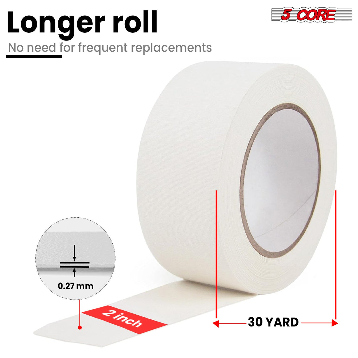 5 Core Gaffers Tape 2 Inch 30 Yards Professional White Pro Gaff Tape Non Reflective Water Resistant