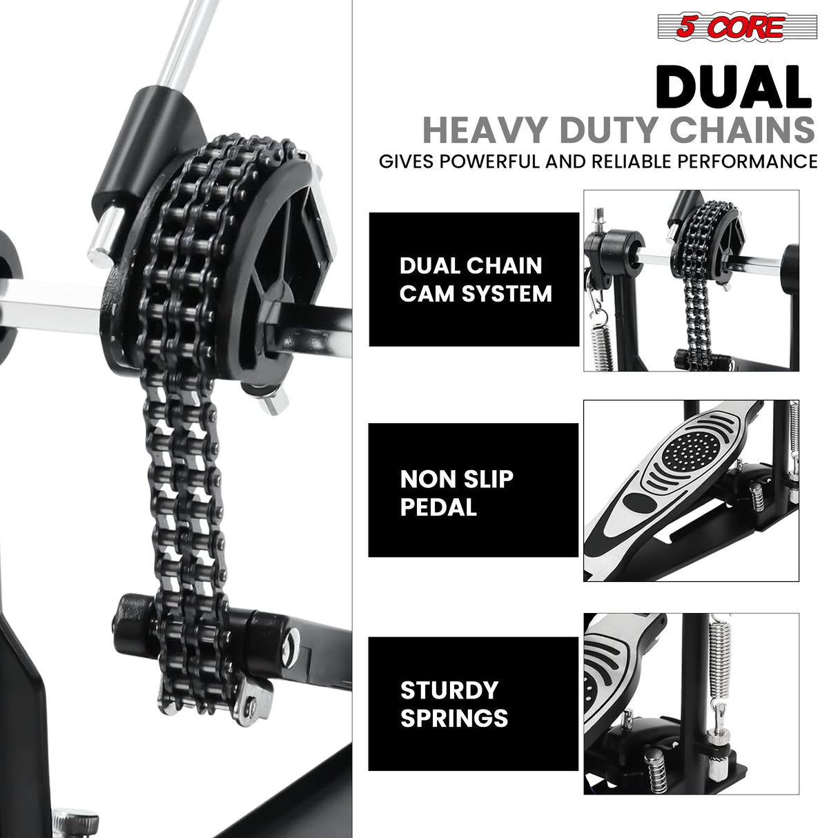 5 Core Bass Drum Pedal Mount Adjustable Felt Beater Head Single Chain Heavyduty Kick Drum Foot Pedal