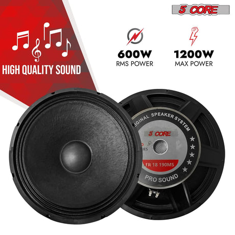 High-performance DJ subwoofer with 8 ohm impedance and full range audio output