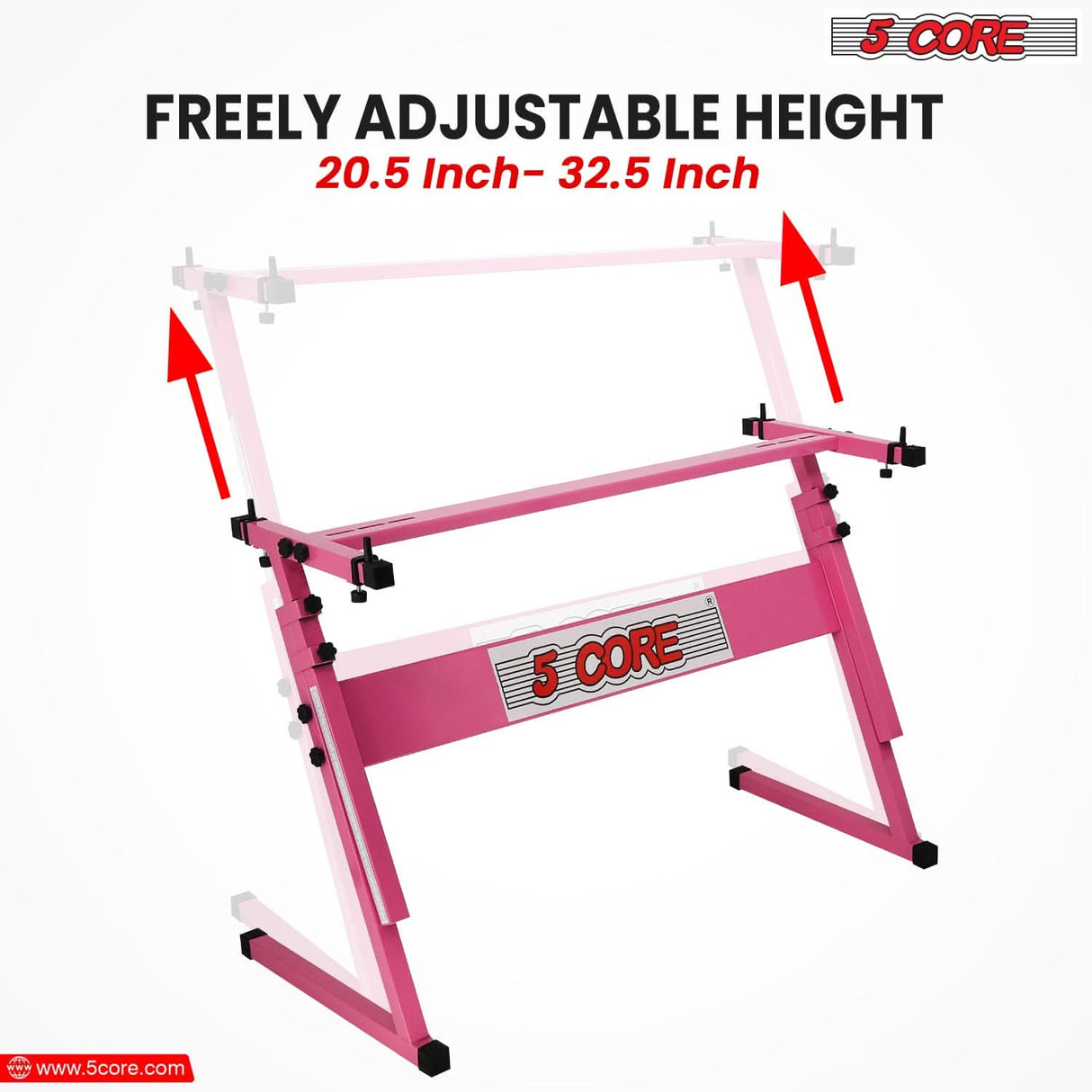 Adjustable pink keyboard piano stand Z style with bench by 5Core