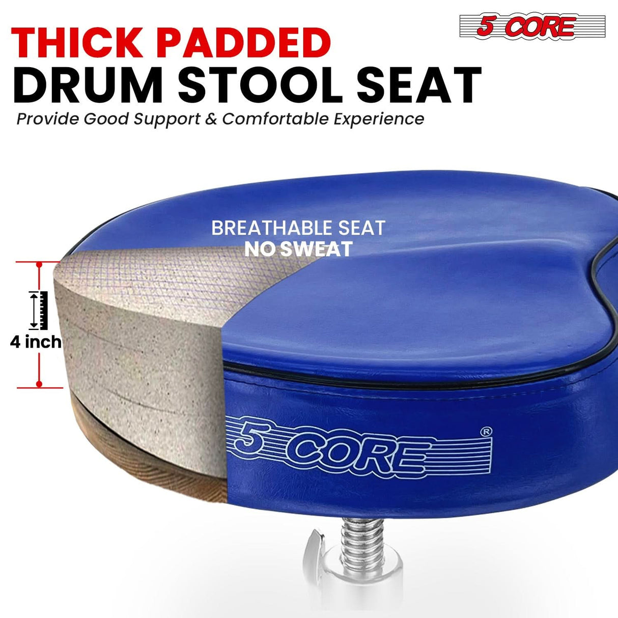 5Core Drum Throne Padded Guitar Stool Saddle Drummer Seat for Adults & Kids