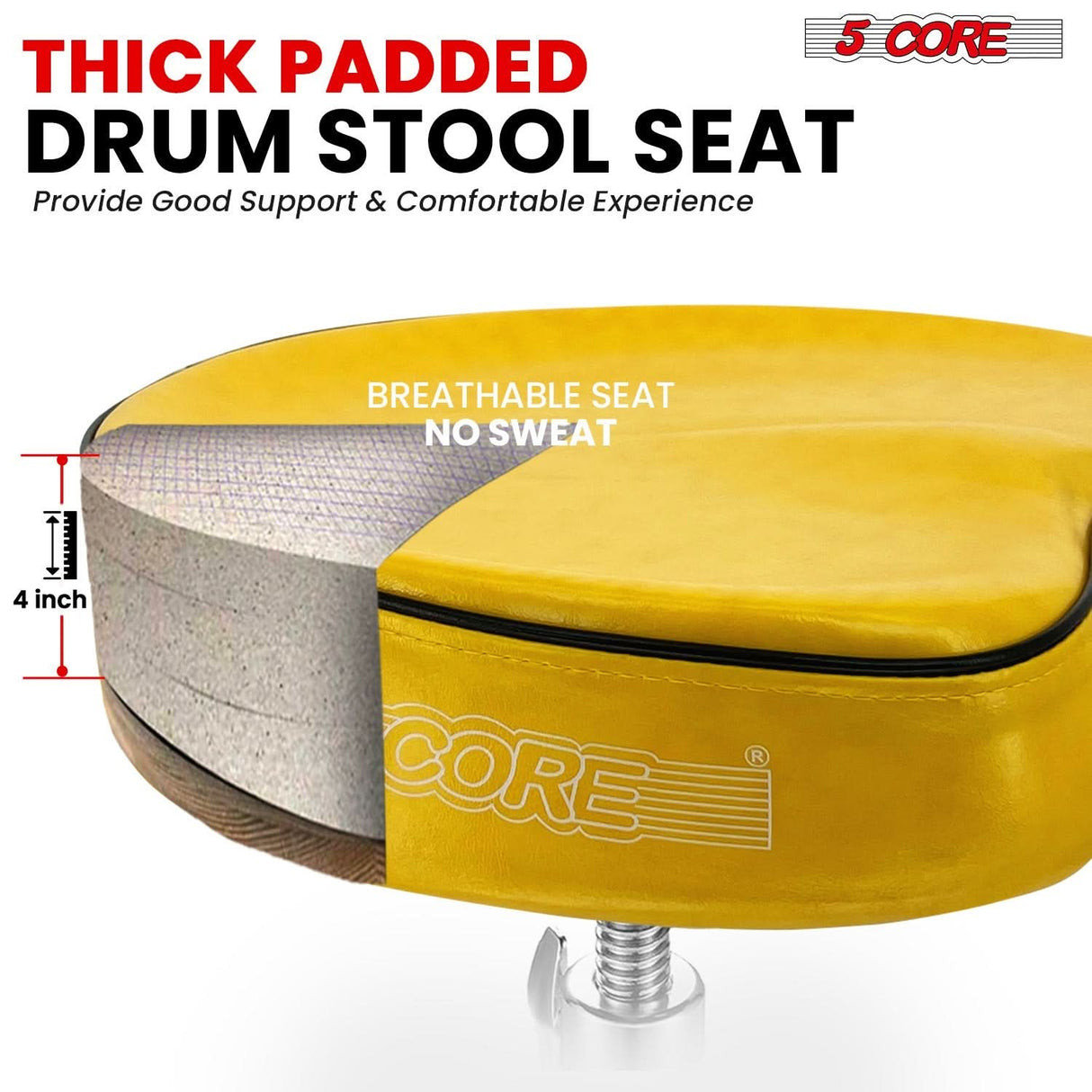 5Core Drum Throne Padded Guitar Stool Saddle Drummer Seat for Adults & Kids