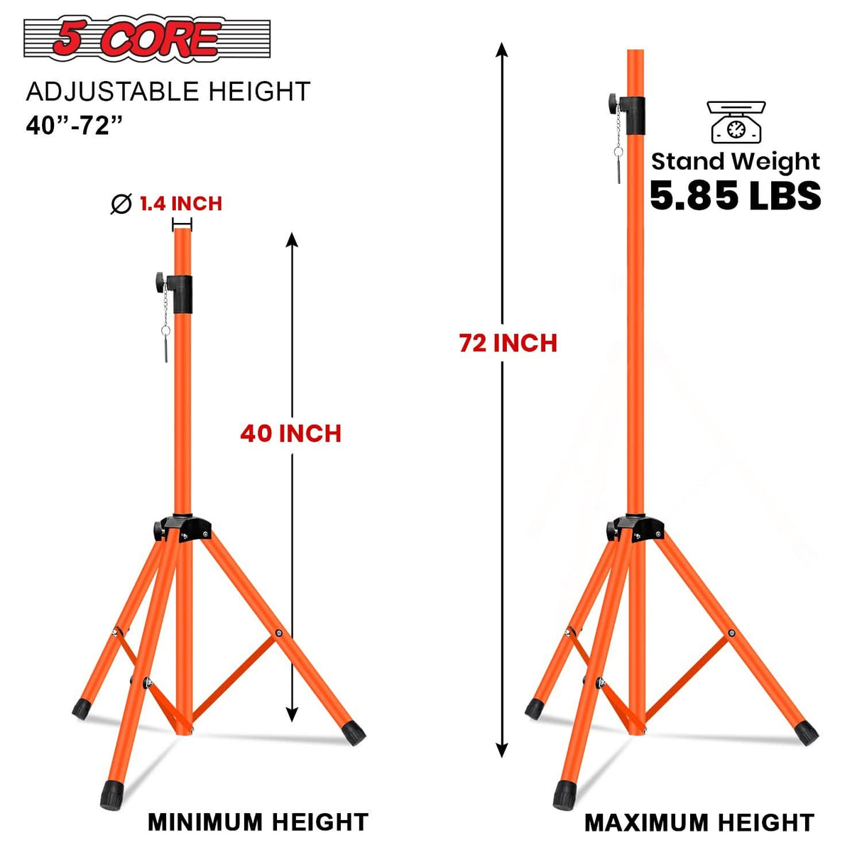 Adjustable 72 inch orange DJ speaker tripod stand by 5Core for studio monitors