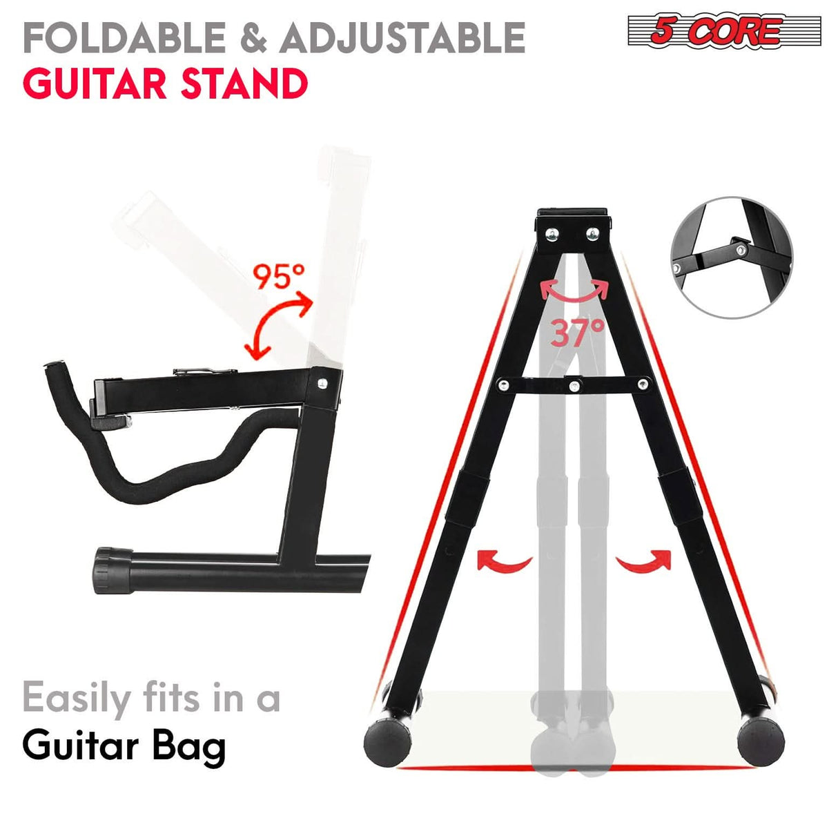 5 Core Guitar Stand A Frame Shape w Soft Foam Arm Non Slip Rubber for Acoustic Electric Bass Ukulele