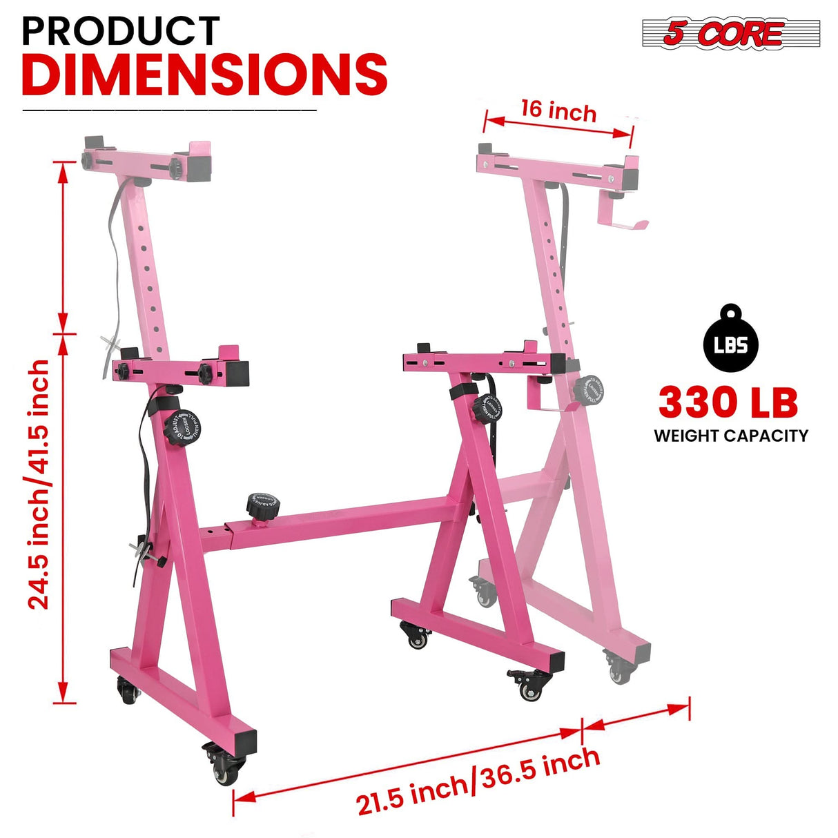 Z style keyboard stand pink with caster wheels by 5Core
