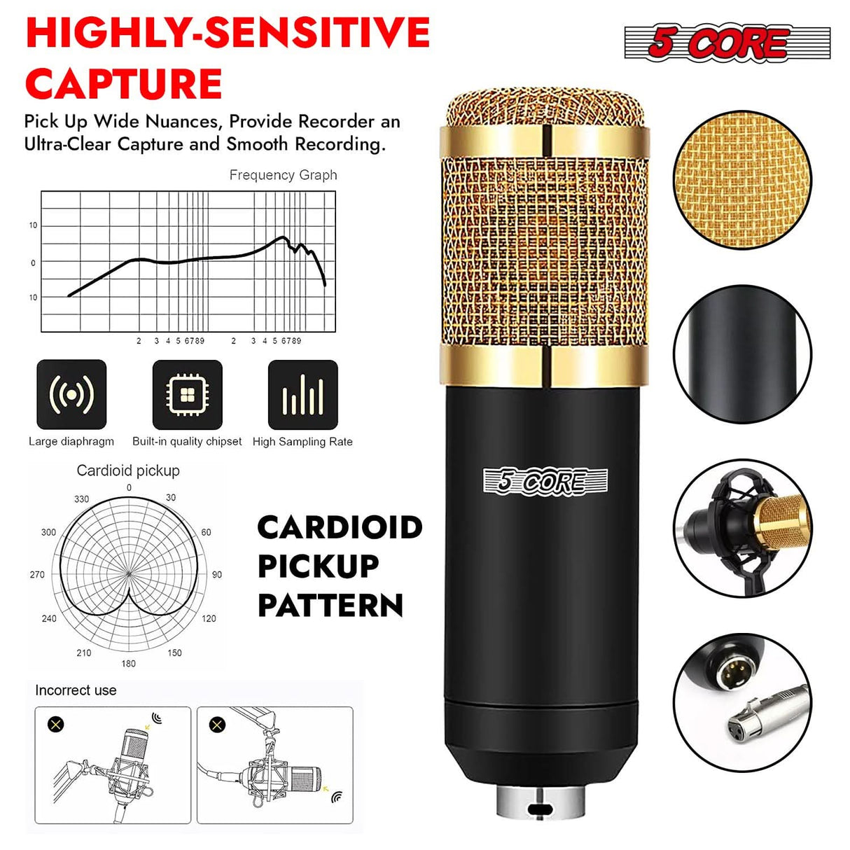 5Core podcast bundle with condenser cardioid mic and boom arm, professional recording kit
