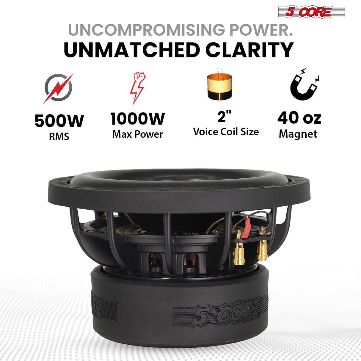 5Core 6.5 Inch Car Subwoofer Dual 2Ohm 1000W Speaker Sub Woofer Driver Aluminum Frame 6.5” Woofers