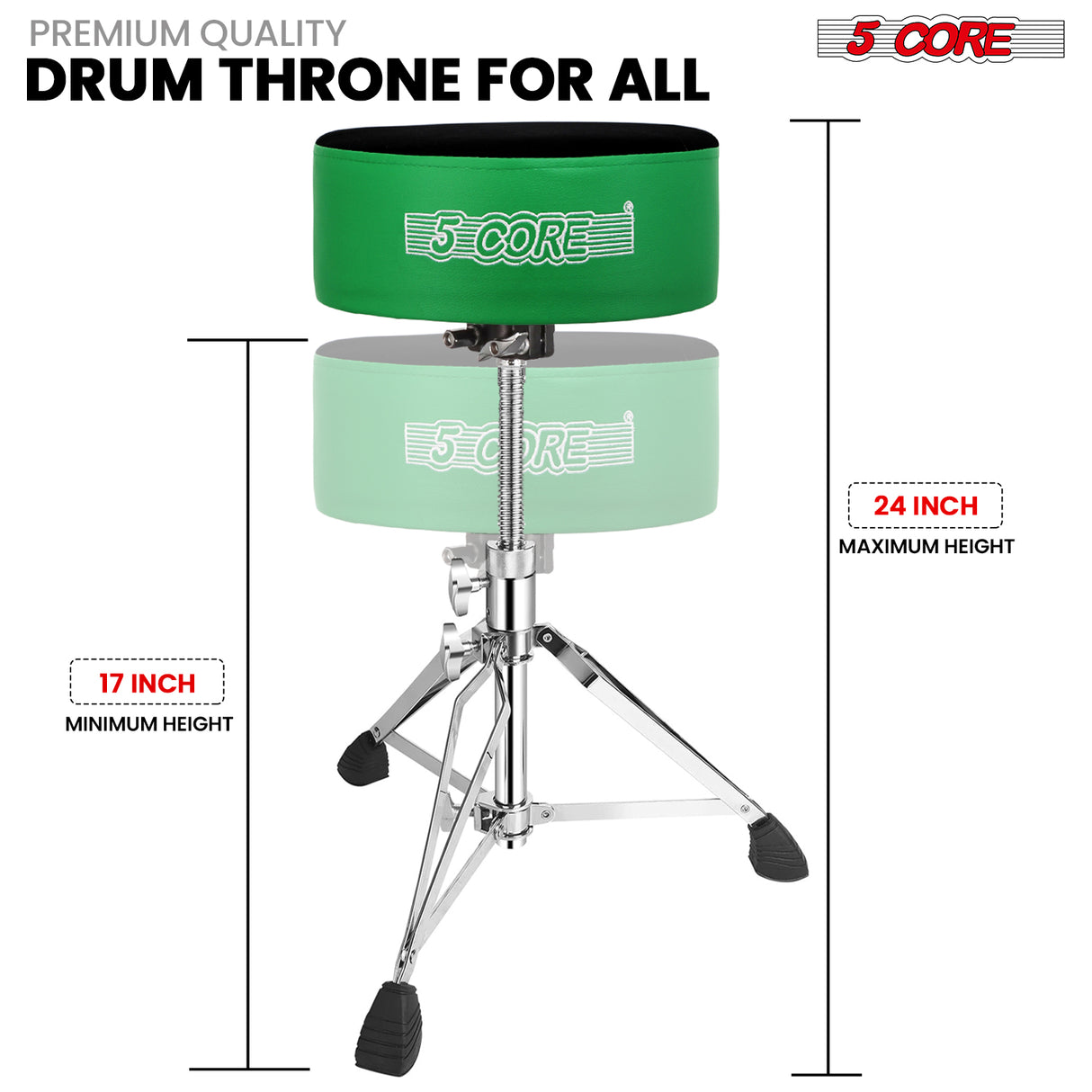 5 Core Drum Throne 5" Padded Drummer Seat Adjustable Drumming Chair w Luxury Velvet Top