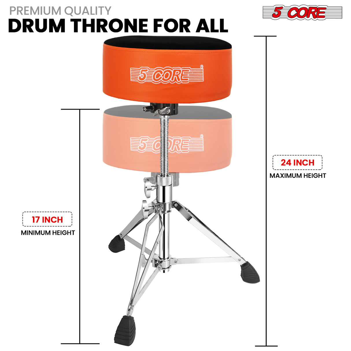 5 Core Drum Throne 5" Padded Drummer Seat Adjustable Drumming Chair w Luxury Velvet Top