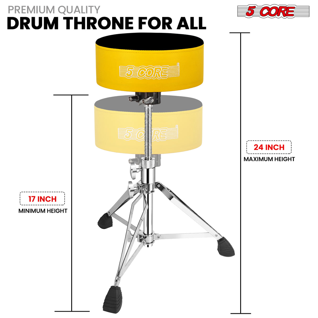 5 Core Drum Throne 5" Padded Drummer Seat Adjustable Drumming Chair w Luxury Velvet Top