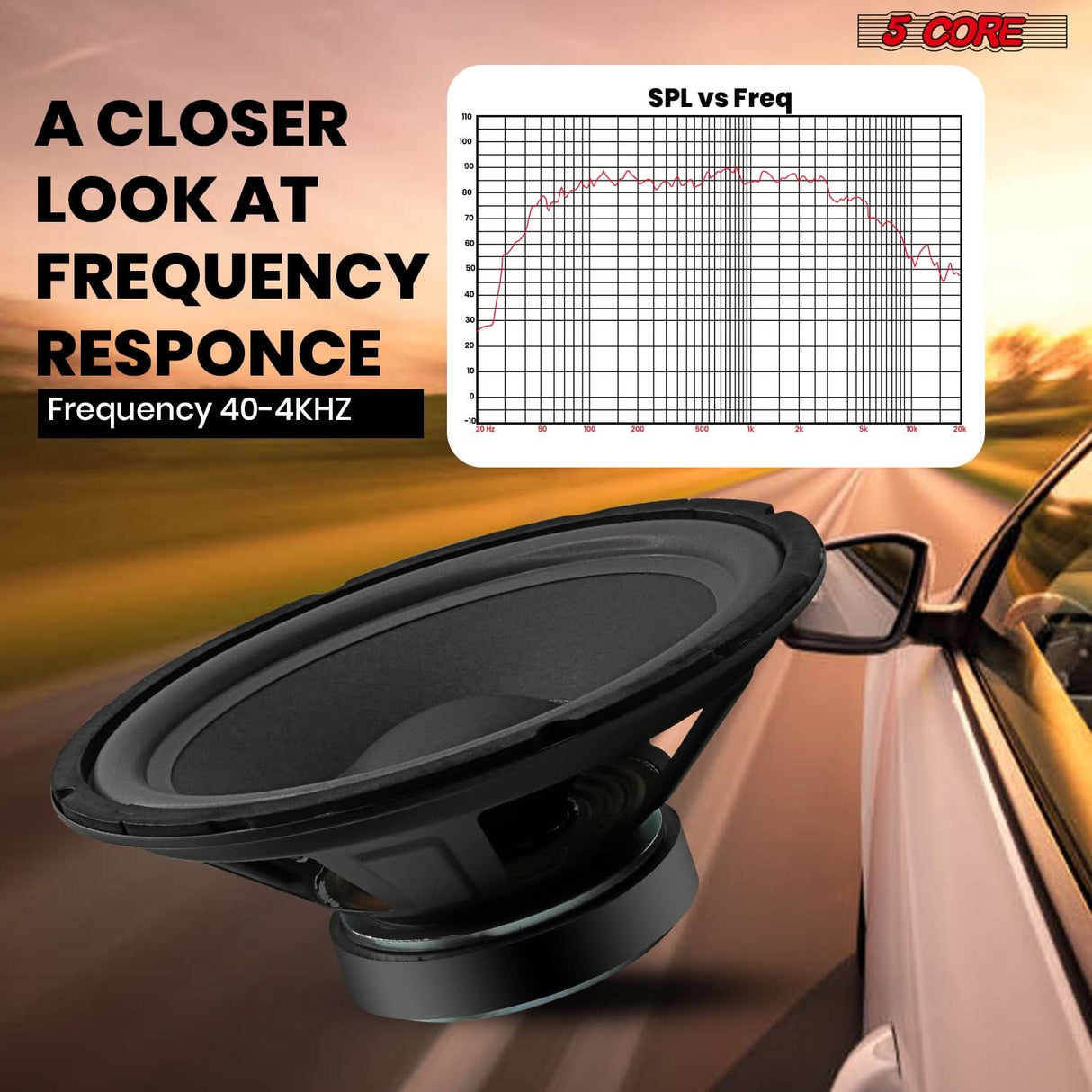 5 Core 10 Inch Subwoofer pair 600W Car Audio Sub Woofer 4 Ohm w Deep Bass Replacement Loud Speaker