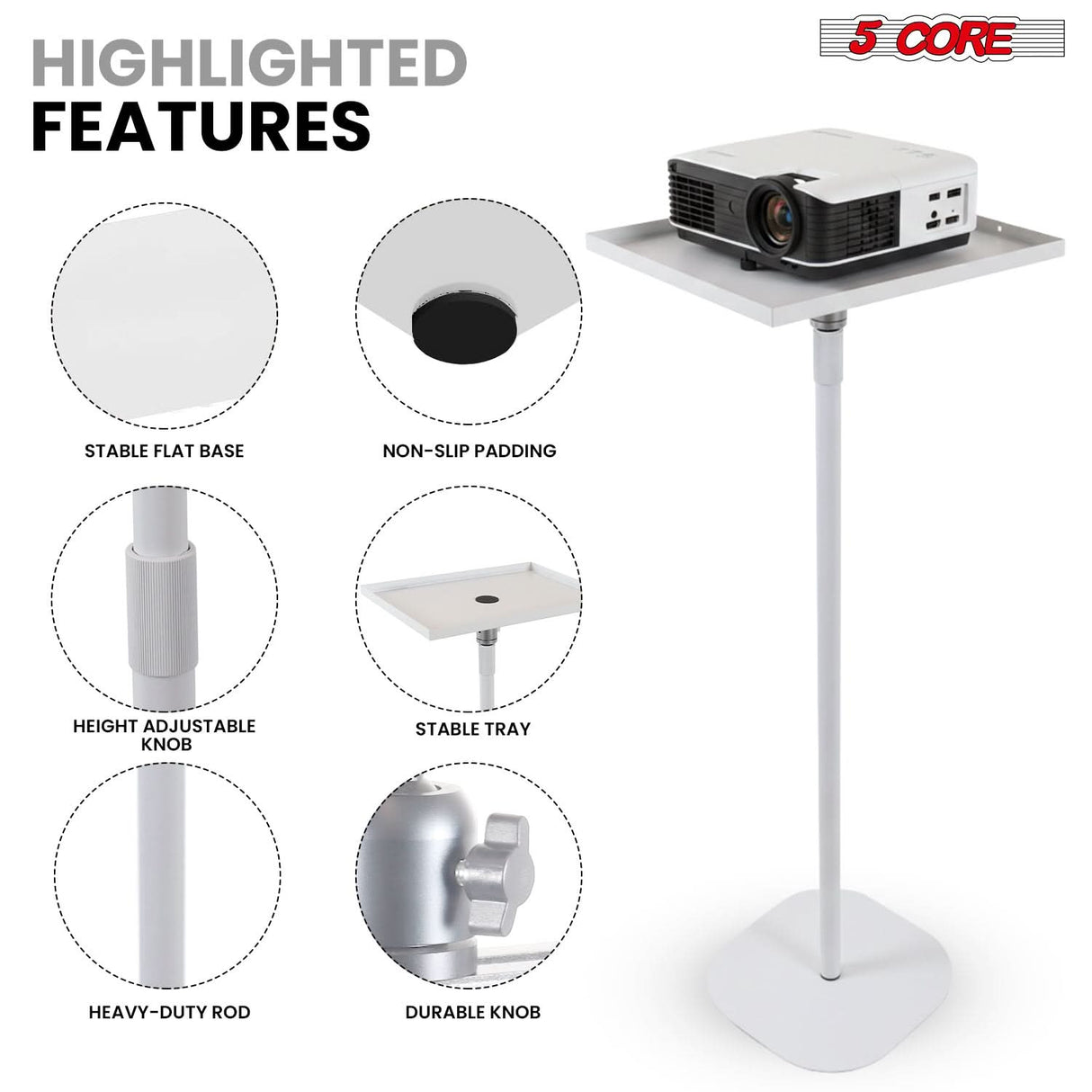 5 Core Projector Stand Floor Adjustable 53" Universal Projectors Support for Home Office & Studio