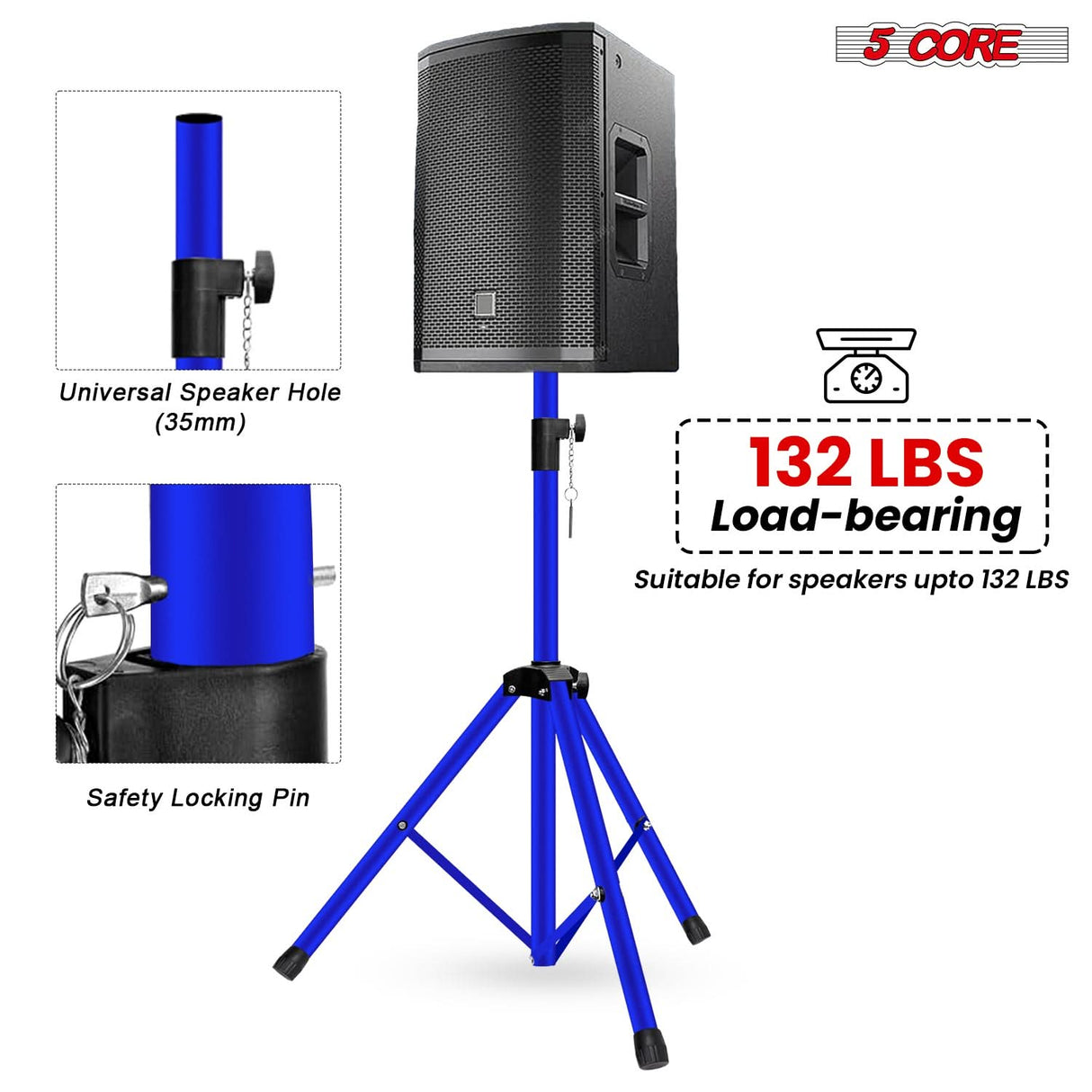 5 Core Speaker Stand Tripod Pair Heavy Duty Adjustable 54" Universal Mount for PA DJ Studio w Bag