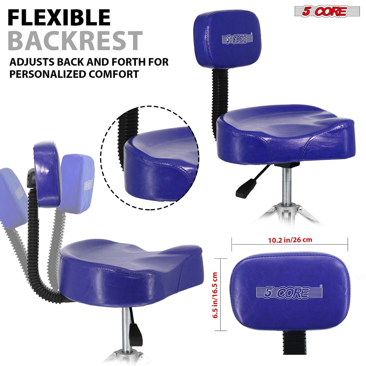 5 Core Drum Throne 4" Padded Seat w Backrest Airlift Adjustable Chair Ergonomic Drummer Stool