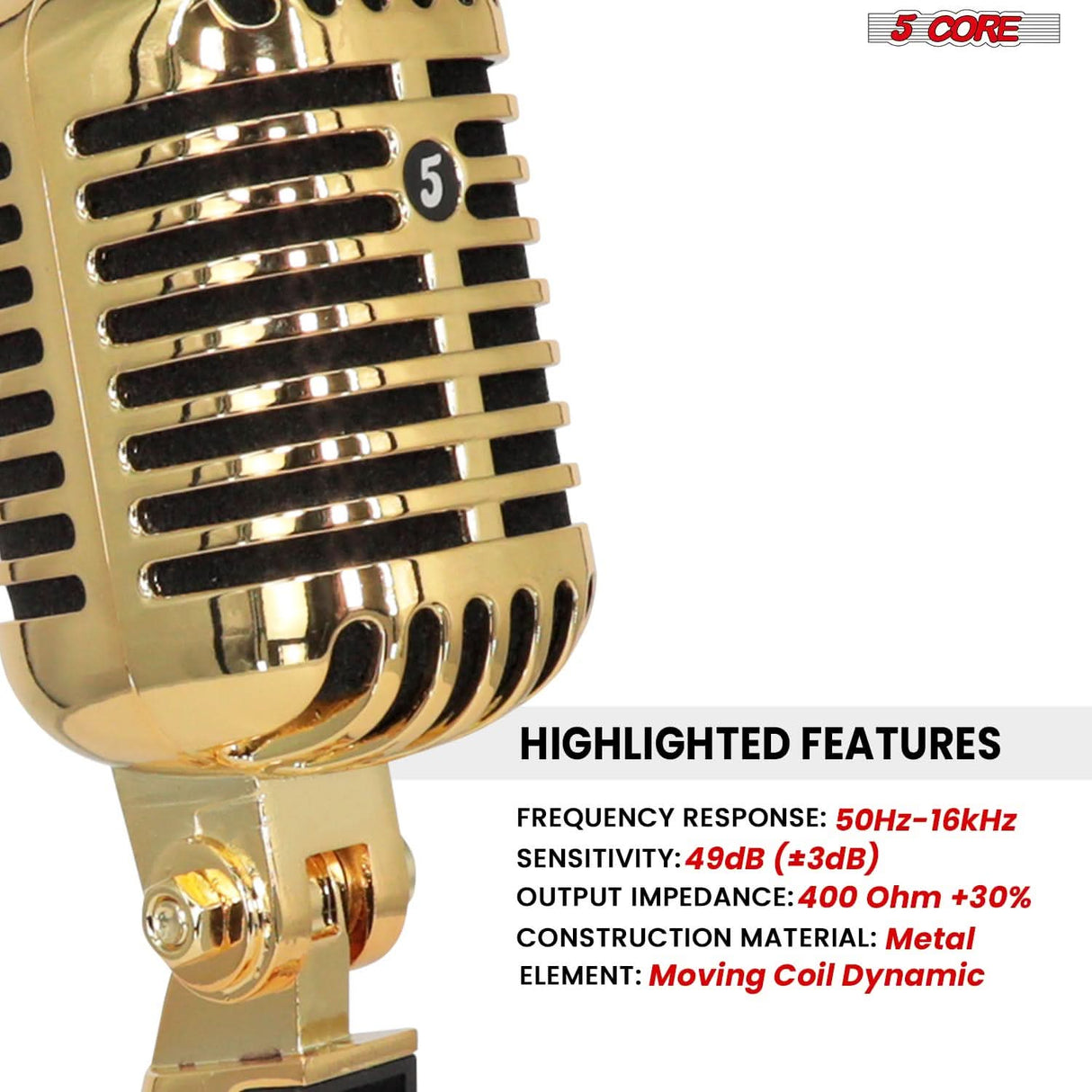 5Core gold dynamic mic with timeless vintage body for vocals