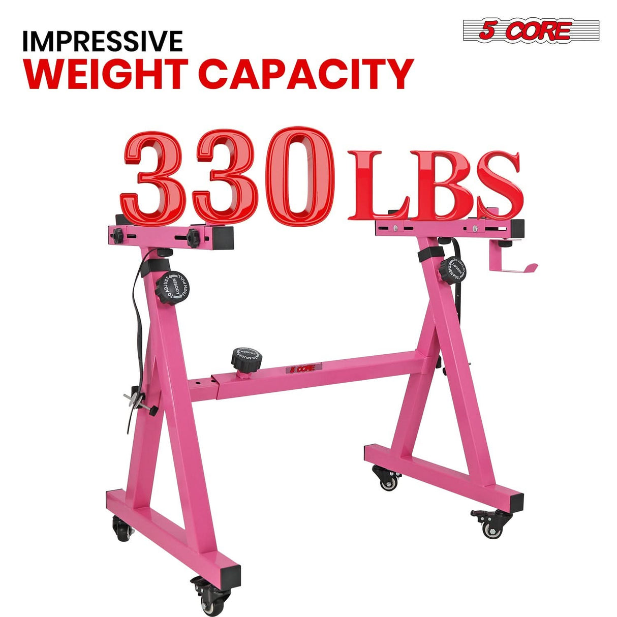 Sturdy pink piano riser stand Z frame with wheels by 5Core