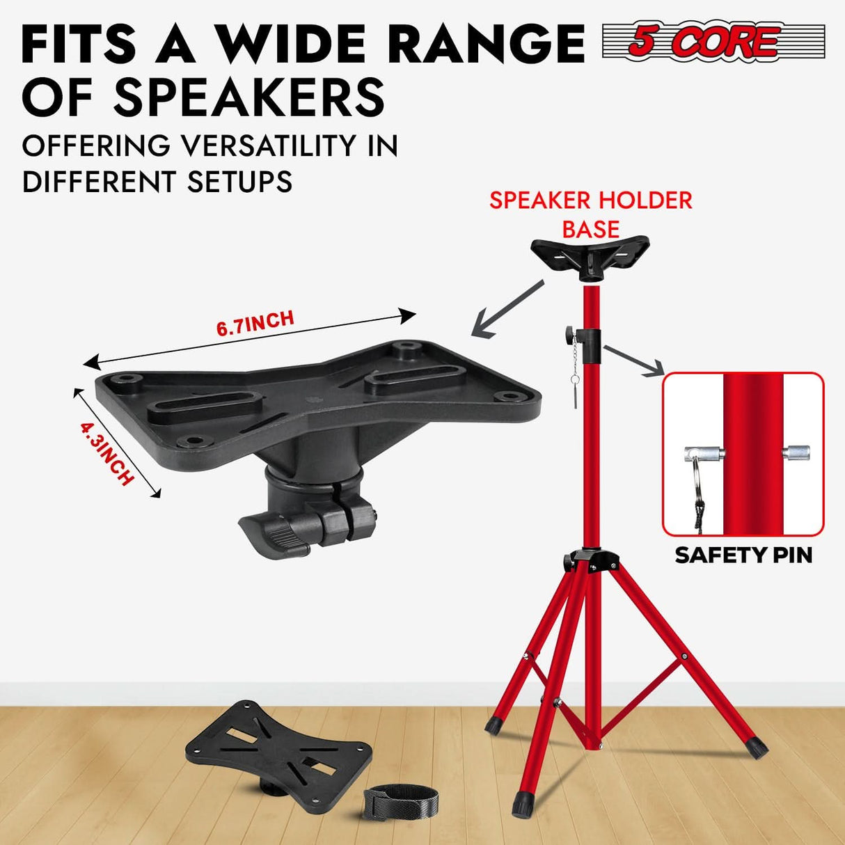 Durable tripod base in red for stability and style