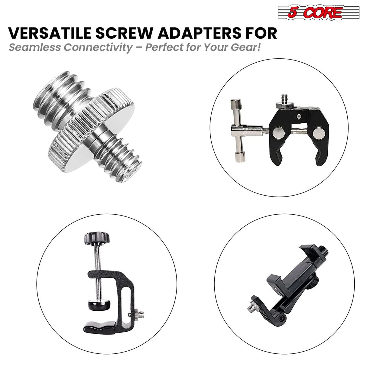 5 Core 3/8 to 1/4 Adapter 5Pcs Camera Mount Durable Tripod Screw Adapter for DSLR Monopod Microphone