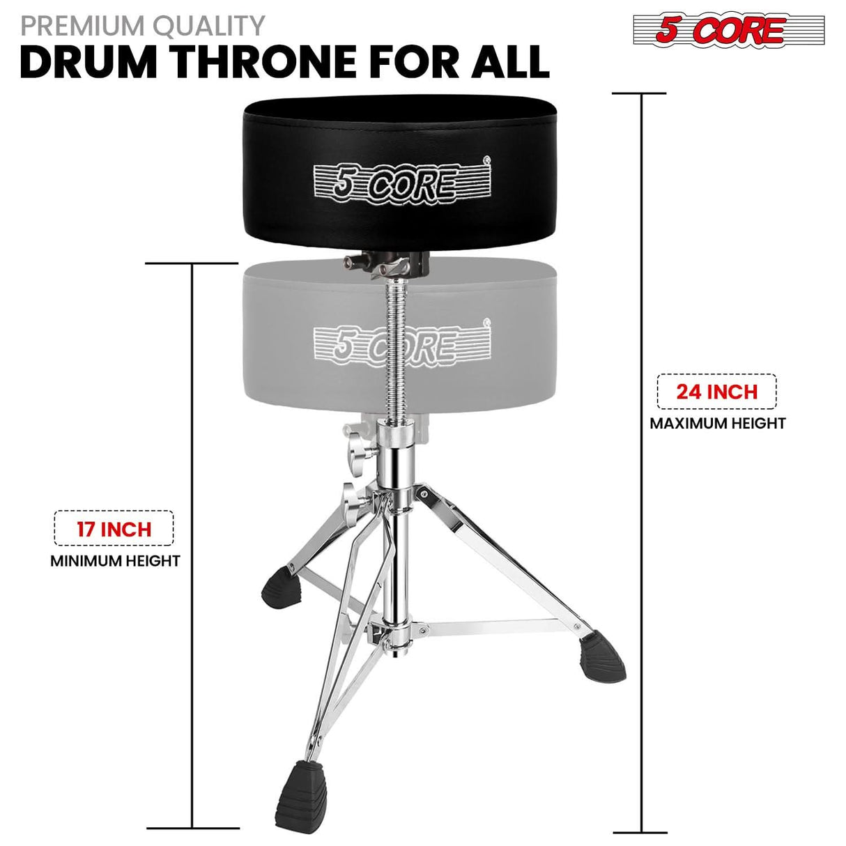 5 Core Drum Throne 5" Padded Guitar Stool Adjustable Heavy Duty Music Chair Seat w Luxury Velvet Top