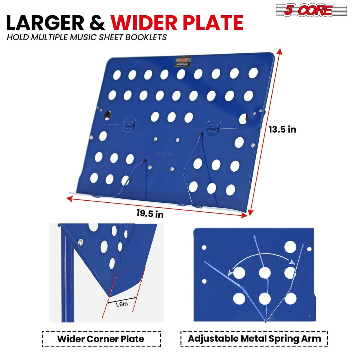 Portable music stand blue 5Core tripod and foldable for sheet use