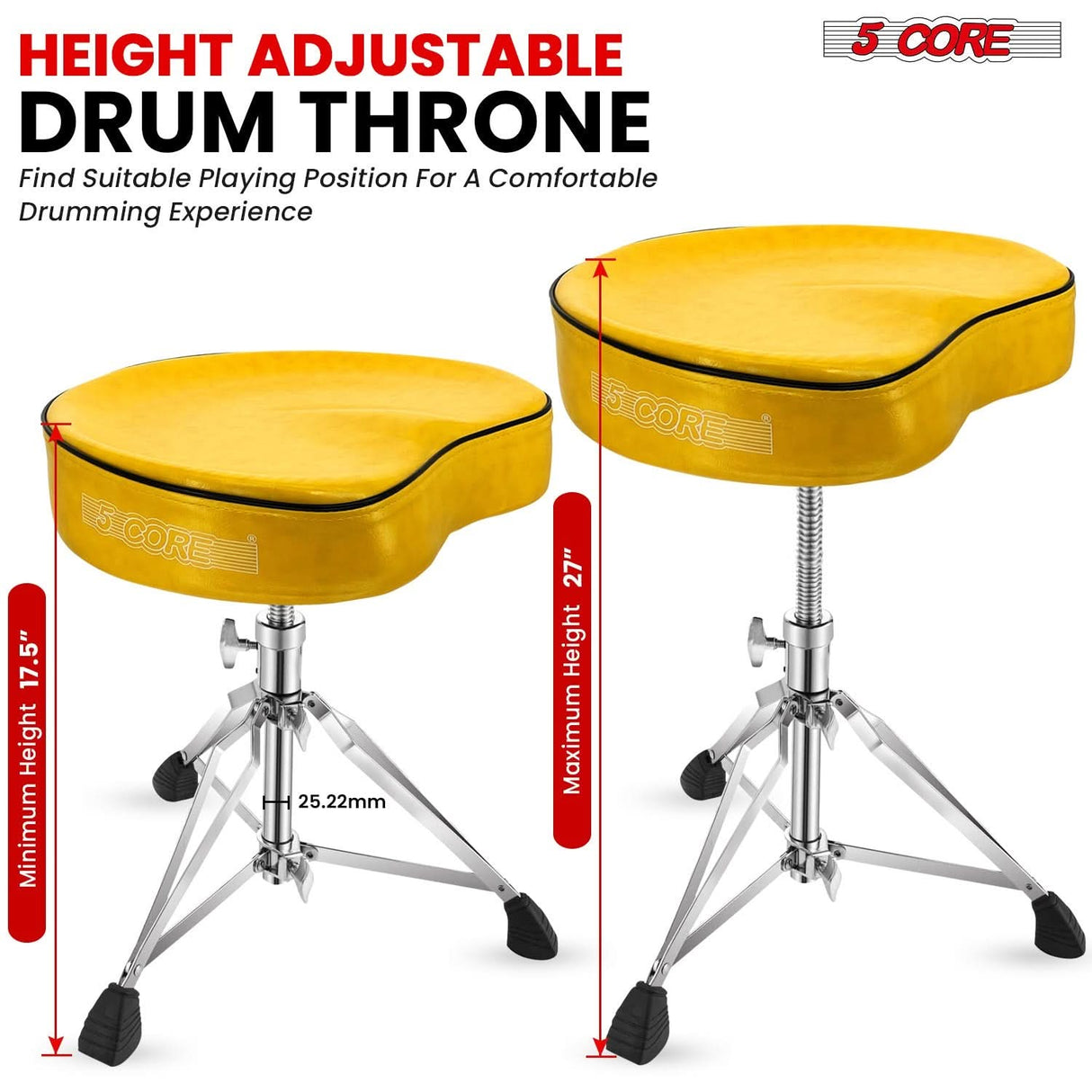5Core Drum Throne Padded Guitar Stool Saddle Drummer Seat for Adults & Kids