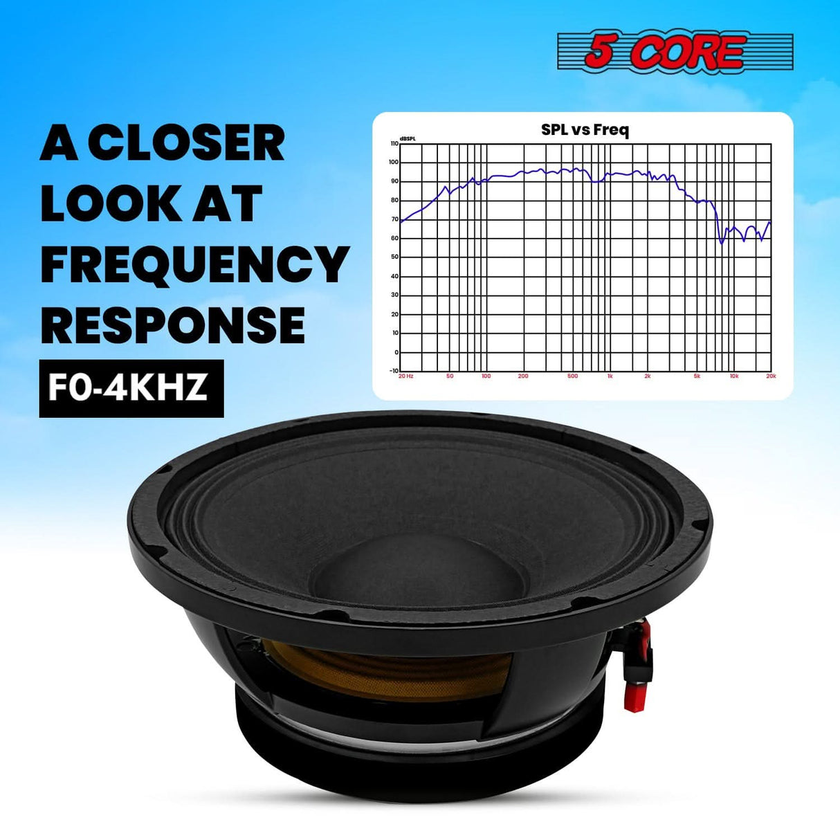 Close-up view of 5 core 10 inch subwoofer speaker 600w max 8 ohm full range replacement dj bass loudspeaker - 5Core branding