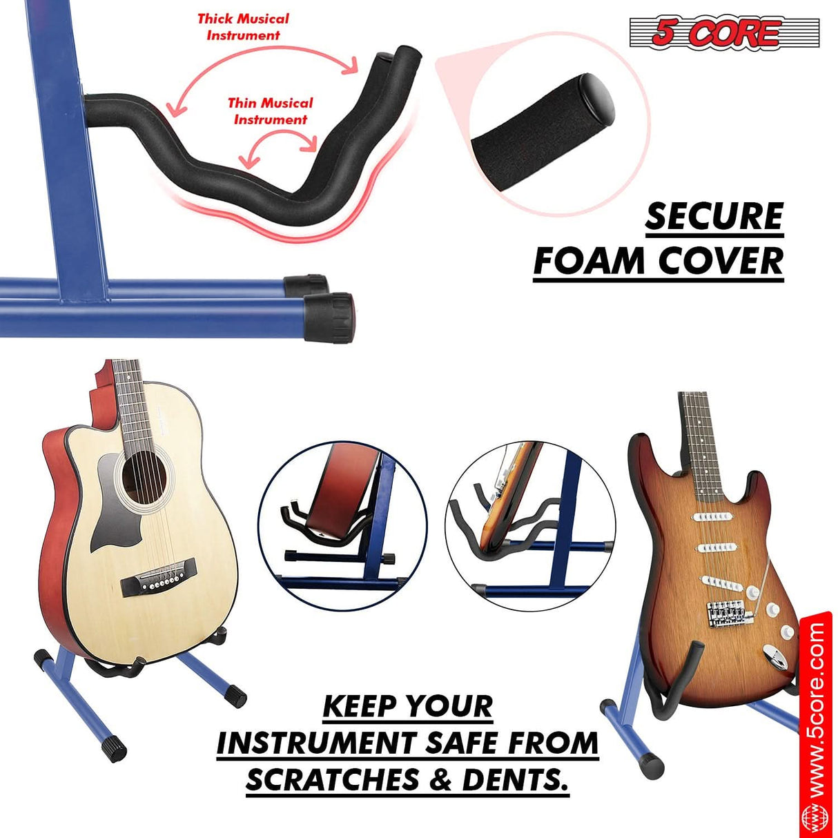 5 Core Guitar Stand 2PC A Frame Shape w Soft Foam Arm Non Slip Rubber for Acoustic Electric Bass
