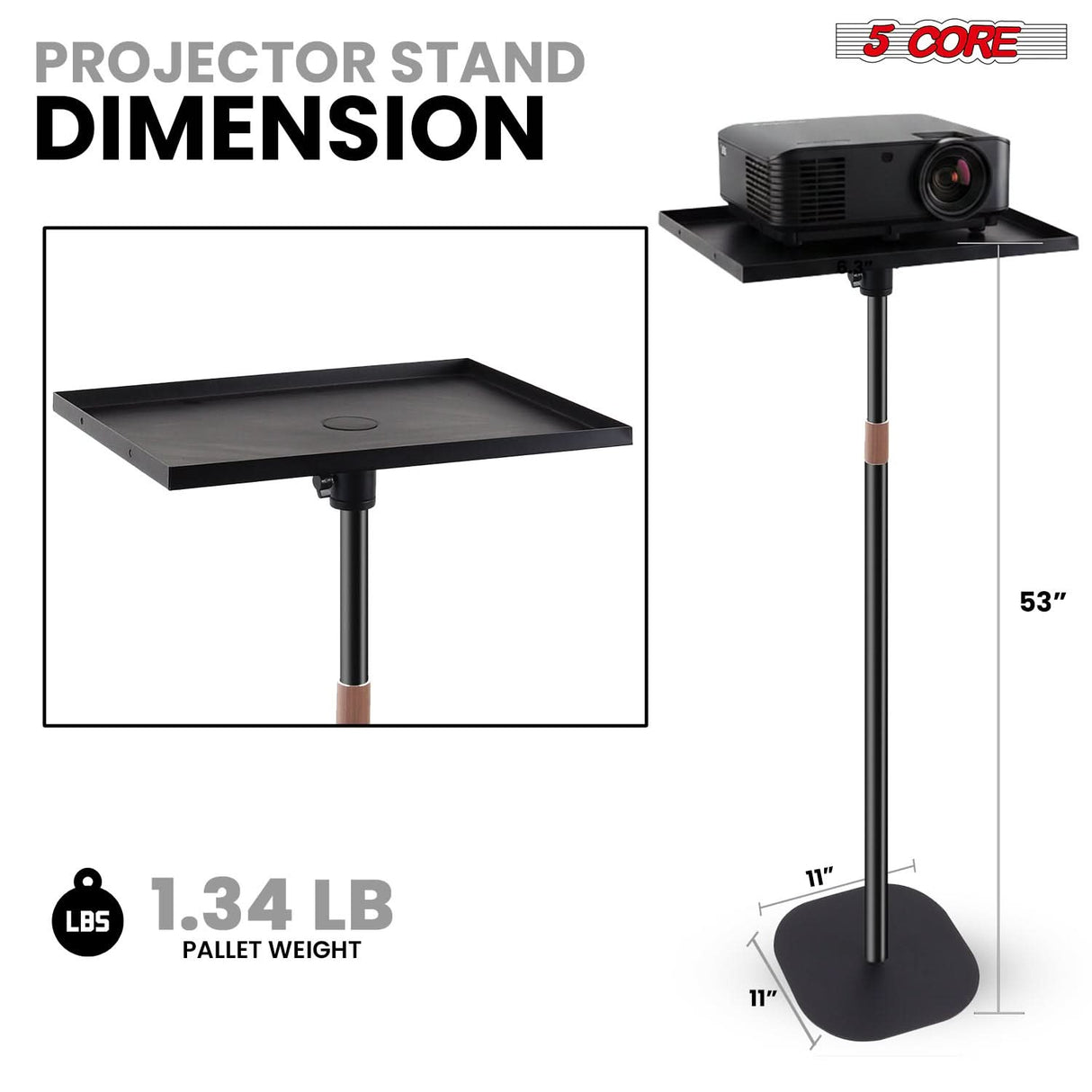 5 Core Projector Stand Floor Adjustable 53" Universal Projectors Support for Home Office & Studio