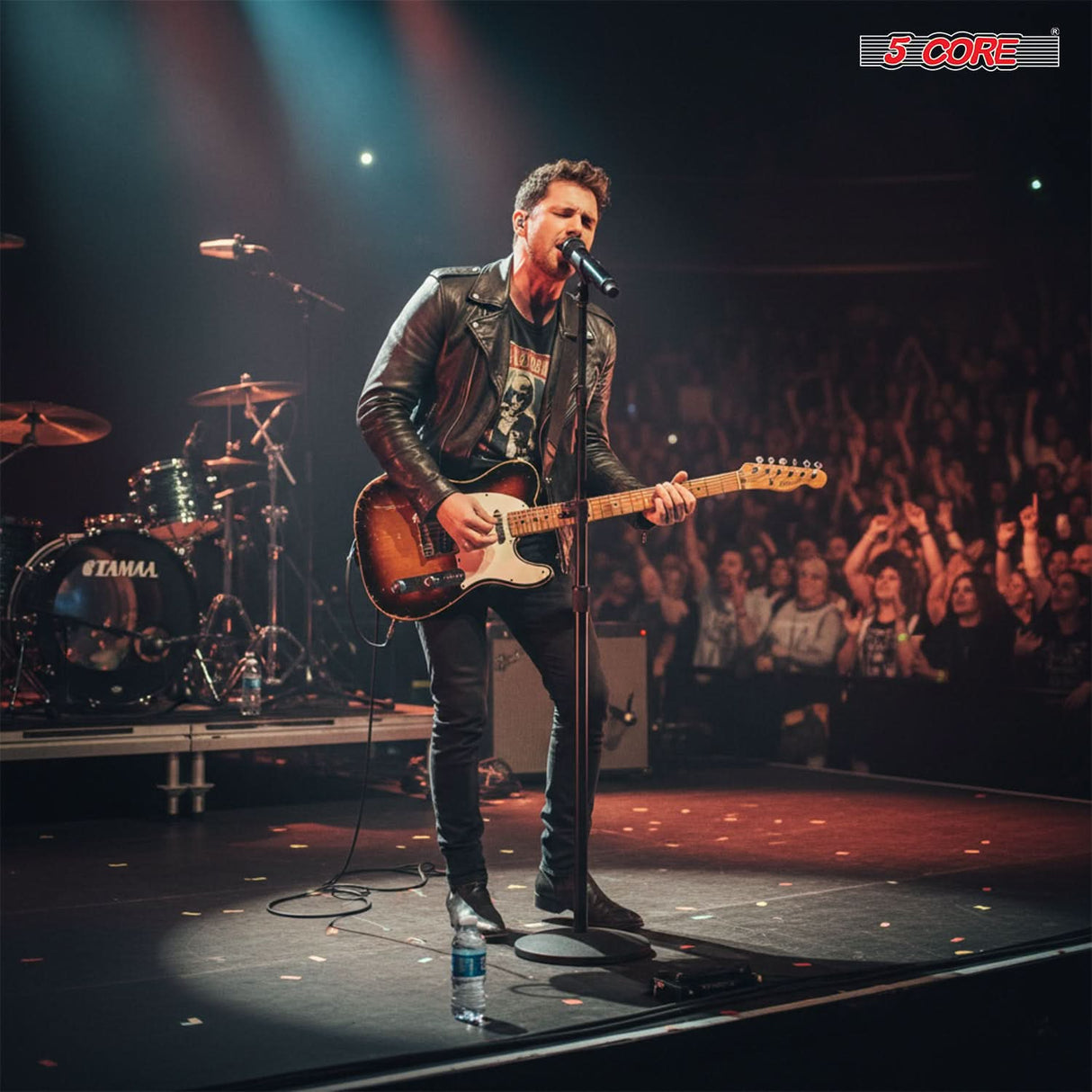 5 Core Microphone Stand 3 Level Height Adjustable 24-67" w Heavy Duty Round Base Floor Mic Stands