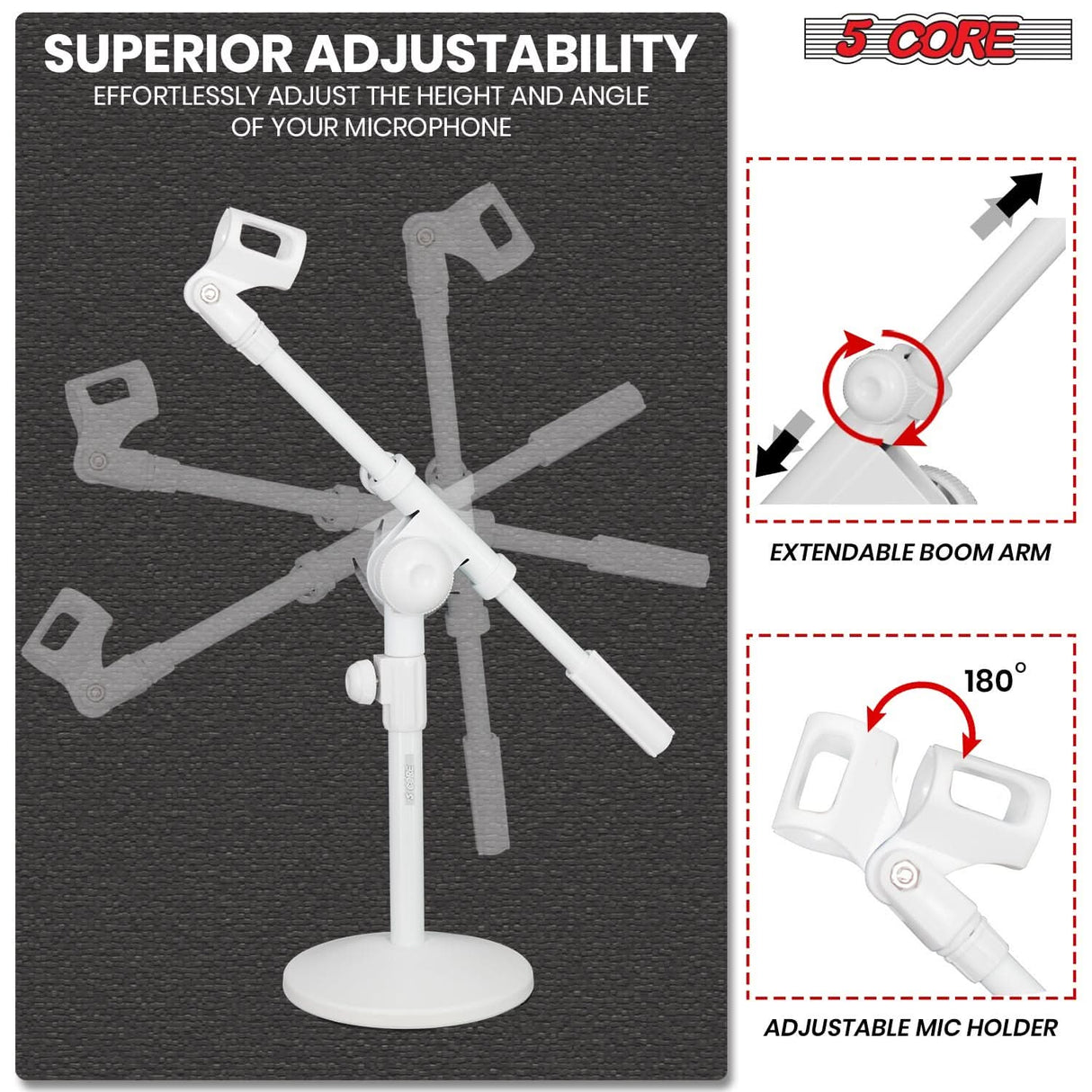 5Core universal desktop microphone stand with sturdy round base