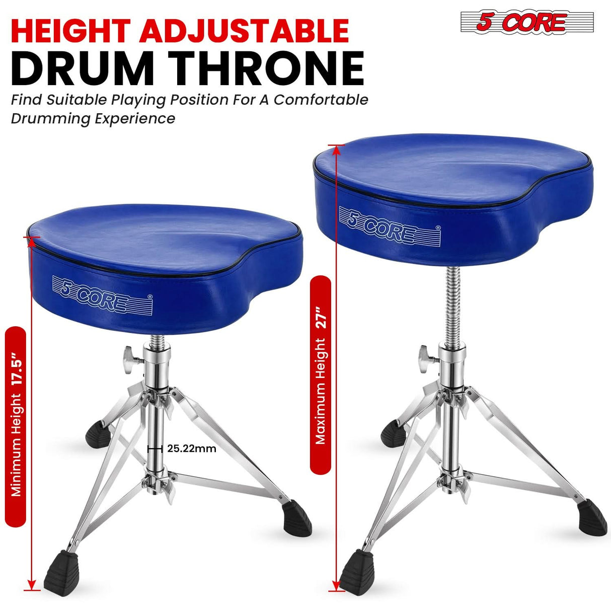 5Core Drum Throne Padded Guitar Stool Saddle Drummer Seat for Adults & Kids