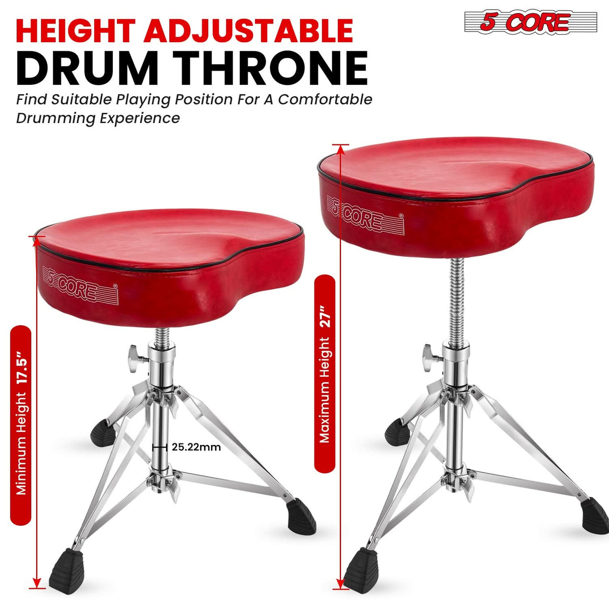 5Core Drum Throne Padded Guitar Stool Saddle Drummer Seat for Adults & Kids